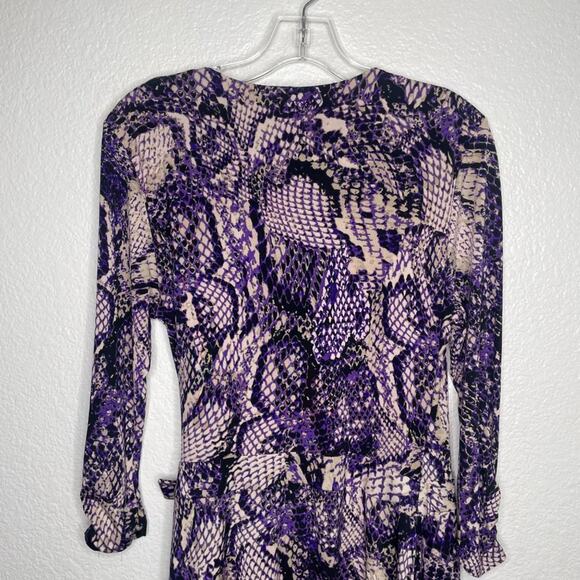 Cache Womens Dress Size L Vintage Purple Snake Print Long Sleeve Wrap V-Neck - Picture 10 of 12